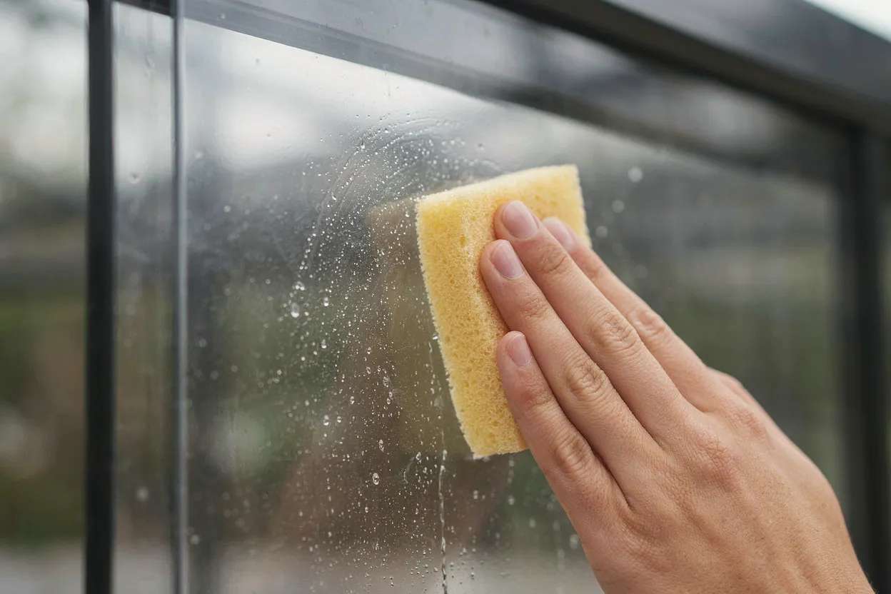 Nettoyage d'un panneau de polycarbonate d'abri de piscine