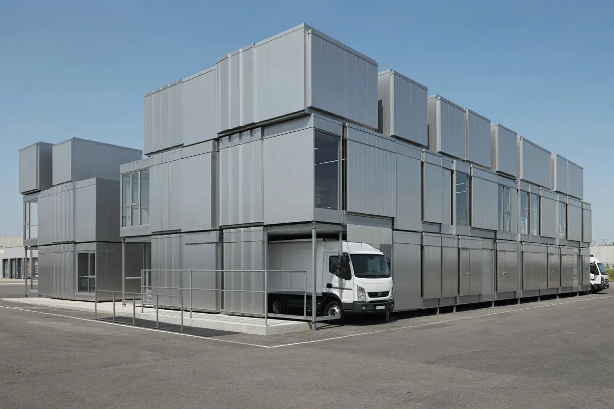 Entrepôt et showroom du distributeur avec modules d'abris de piscine